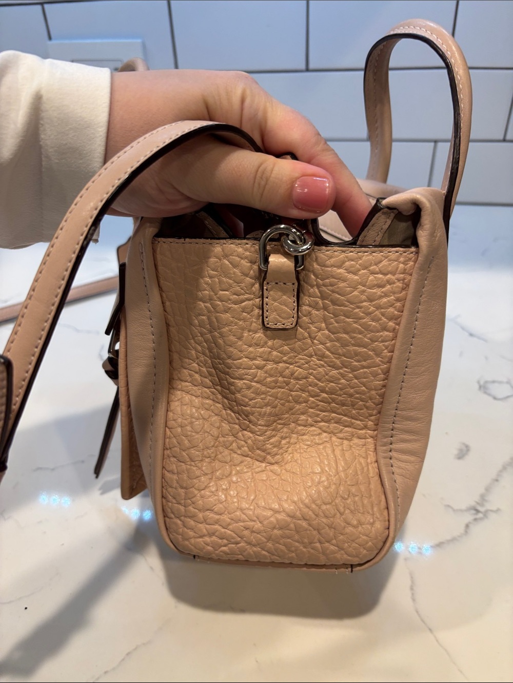 COACH Mini Bleecker Riley - Pale Pink Pebbled Leather Satchel with Strap - Picture 10 of 11